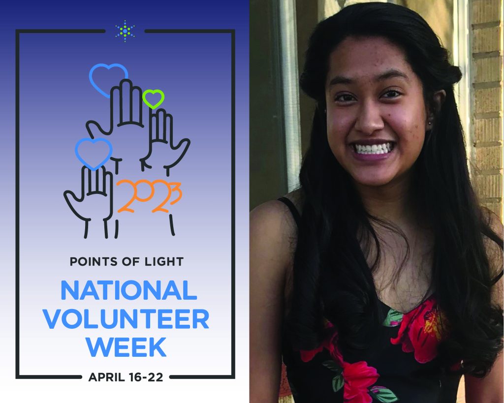 national volunteer week logo on left and photo of jazmin garvez on right